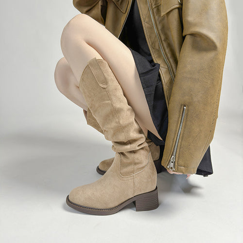 Damen Trendige Overknee Stiefel mit elegantem Blockabsatz EB