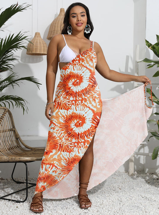 Damen Maxikleid mit asymmetrischem Saum und blumigem Muster EB