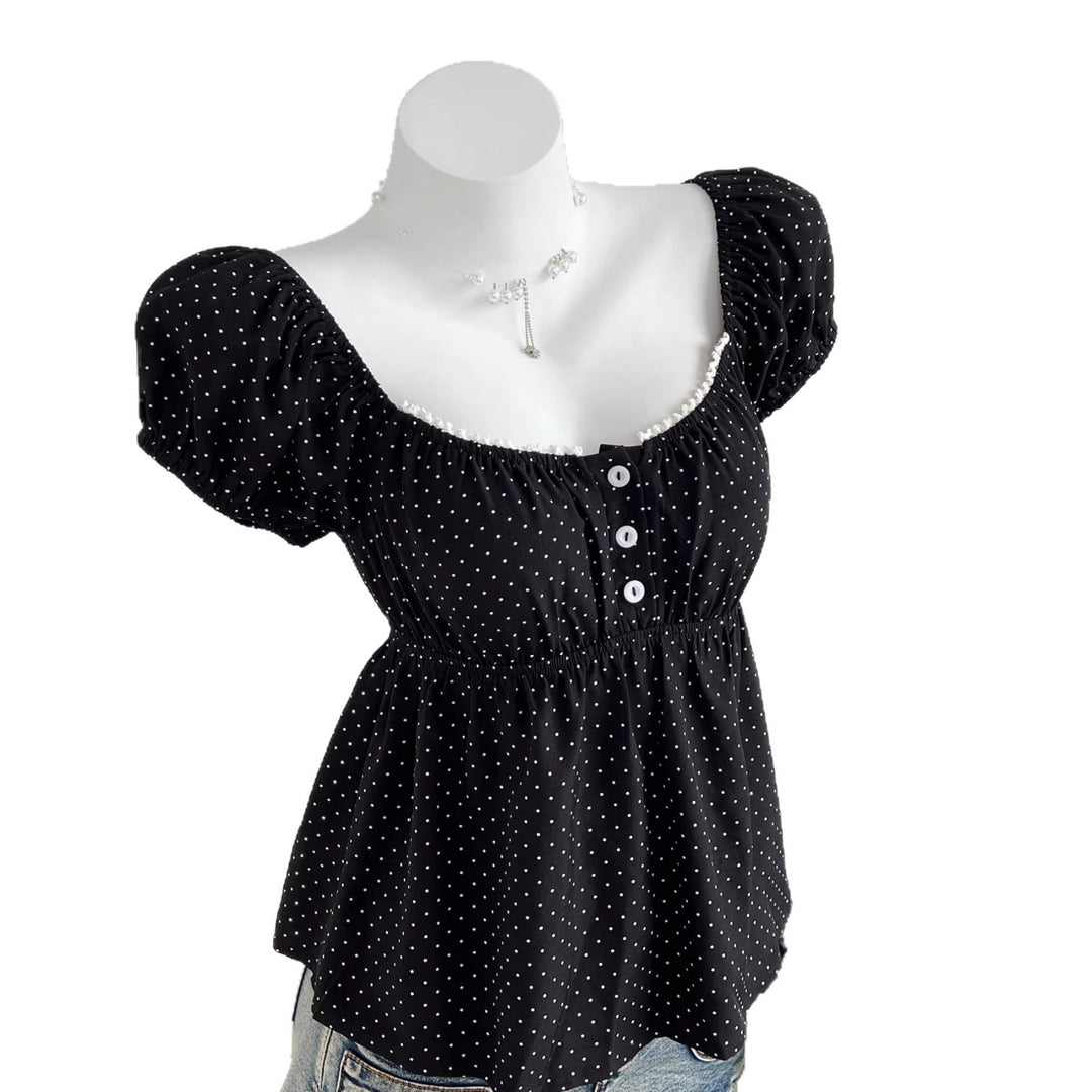 Damen Sommerkleid mit Puffärmeln und süßem Punkten EB