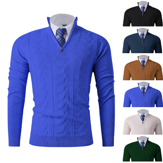 Herren eleganter Stehkragenpullover mit strukturiertem Zipper EB