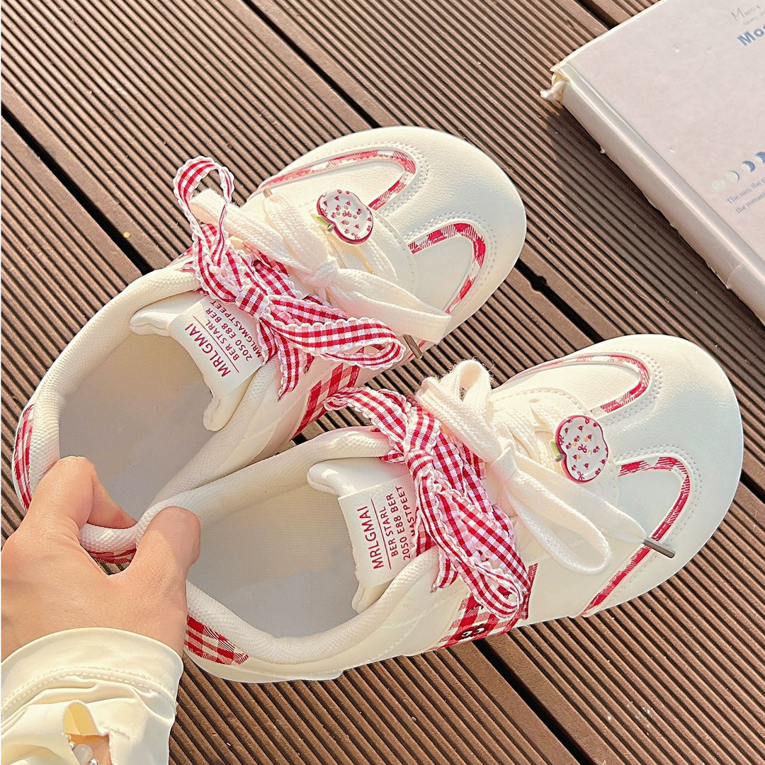 Damen Sneakers mit verspieltem Karomuster und dekorativen Schleifen EB