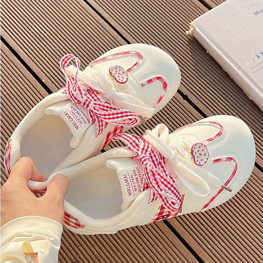 Damen Sneakers mit verspieltem Karomuster und dekorativen Schleifen EB