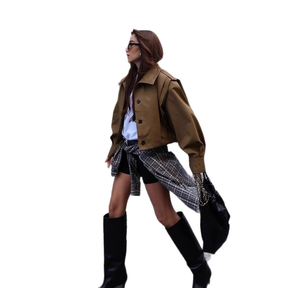 Damen cropped Trenchcoat mit eleganten Knopfdetails EB