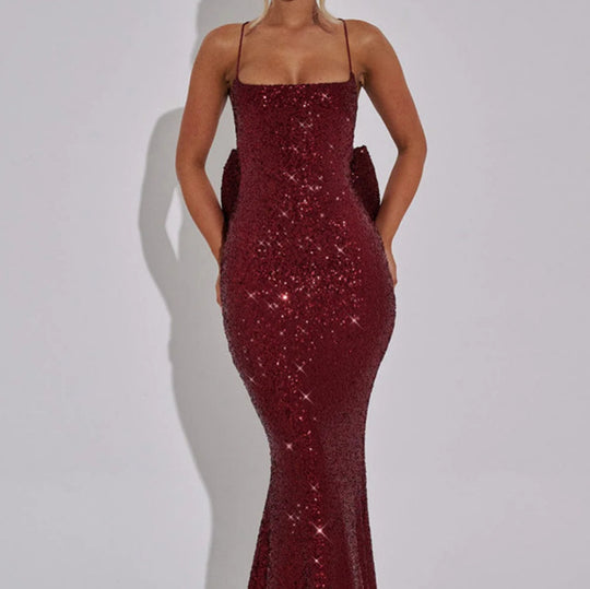 Damen Glamouröses Abendkleid mit schimmernden Pailletten und elegante Träger EB