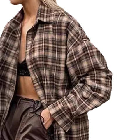 Damen Kariertes Overshirt im lässigen Schnitt mit übergroßen Ärmeln EB