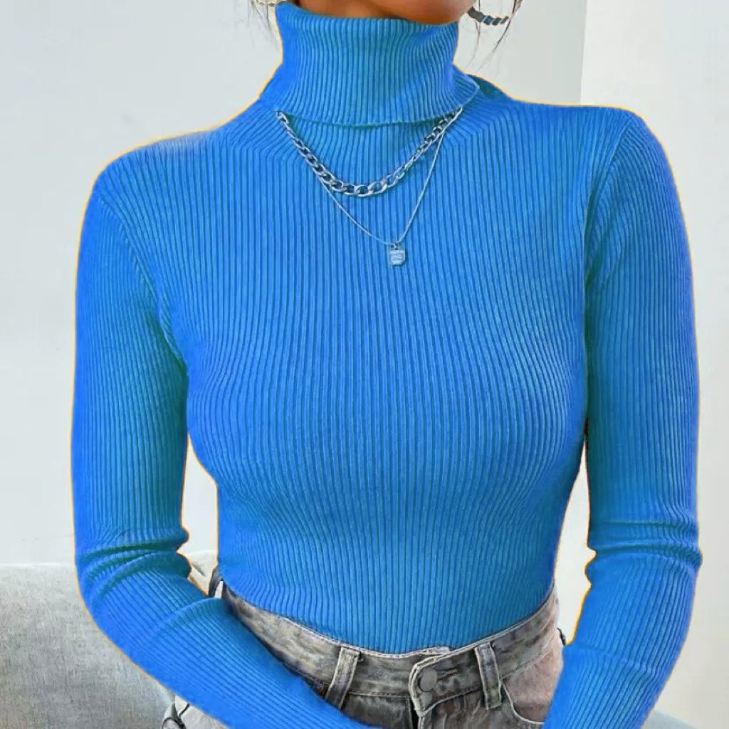 Damen Eleganter Rollkragenpullover mit feiner Rippstruktur EB