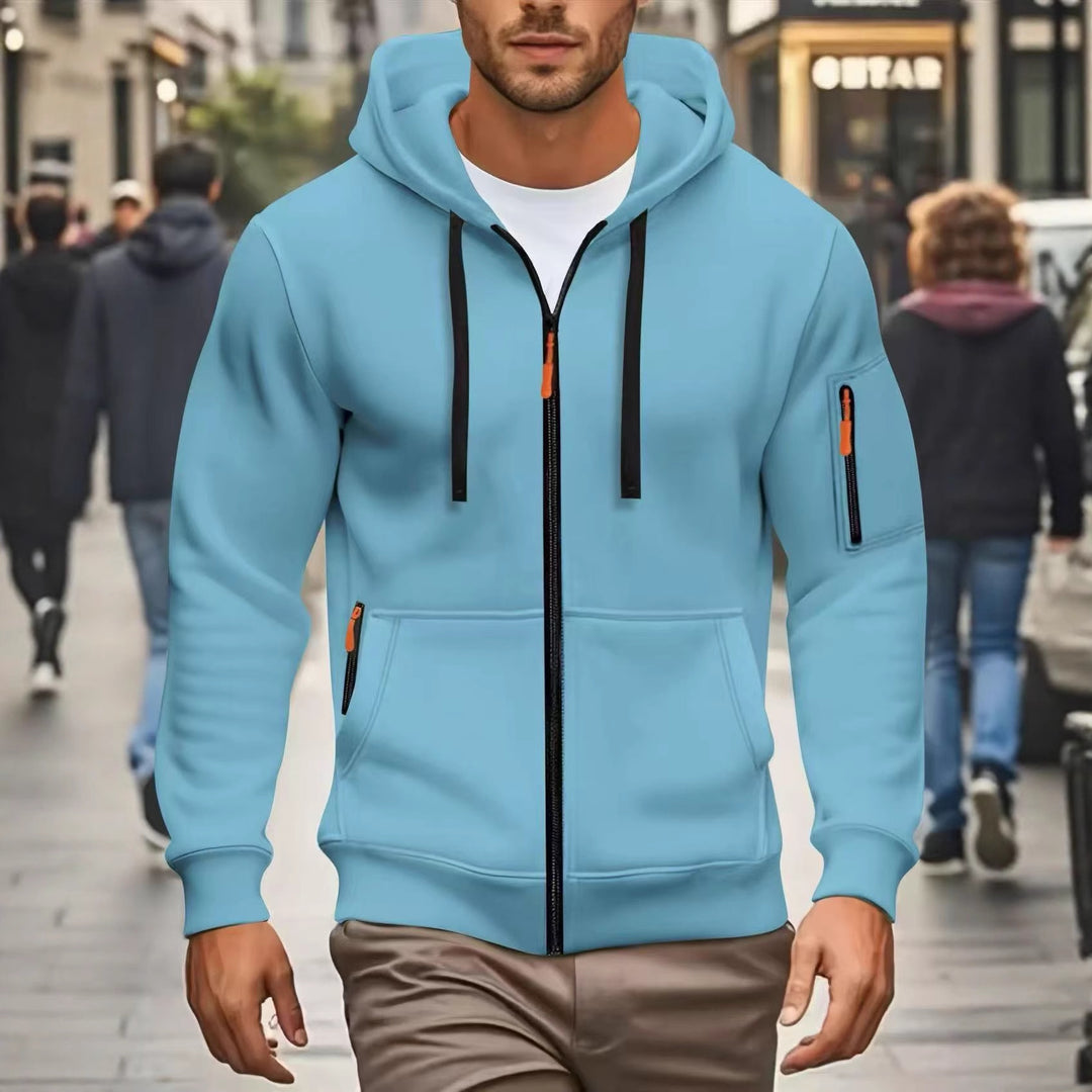 Herren nan funktionale Kapuzenjacke mit durchgehendem Reißverschluss, Ärmeltasche und elastischen Bündchen EB