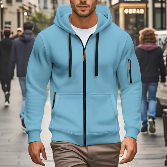 Herren nan funktionale Kapuzenjacke mit durchgehendem Reißverschluss, Ärmeltasche und elastischen Bündchen EB
