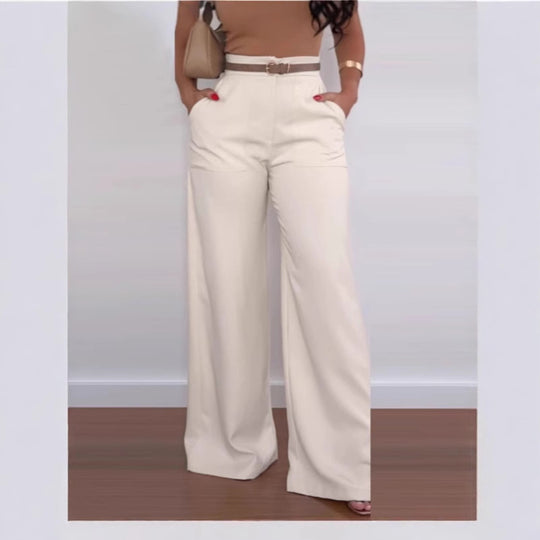 Damen Weit geschnittene Hochtaillenhose mit Taschen EB