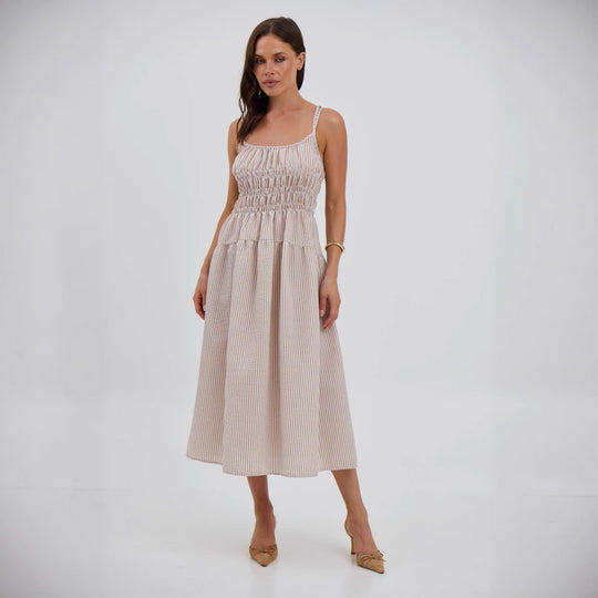 Damen luftiges Maxikleid mit Gummizug und Taschen EB