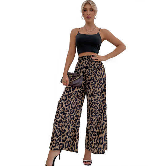 Damen Weite Leoparden-Print Hose EB