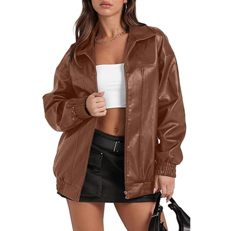 Damen lässige Oversize-Jacke mit elastischen Bündchen und praktischen Taschen EB