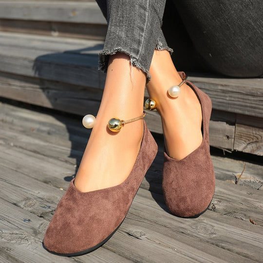 Damen elegante Ballerinas mit luxuriöser Perlenschmuck-Akzent EB