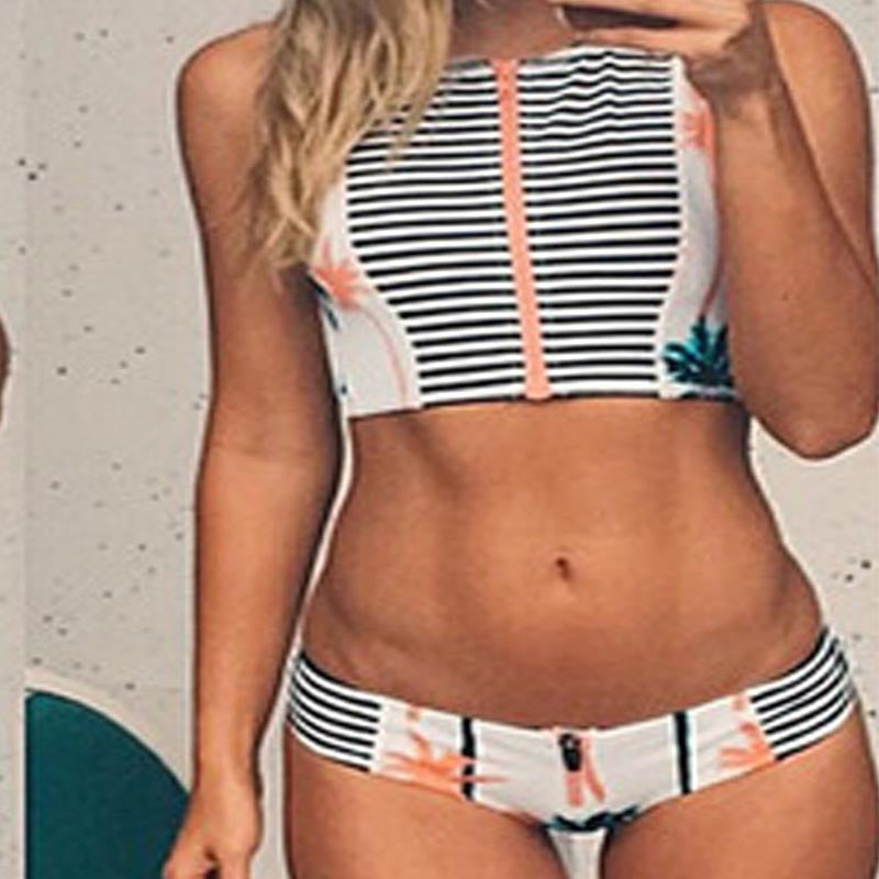 Damen Cropped Badeset mit asymmetrischem Reißverschluss EB