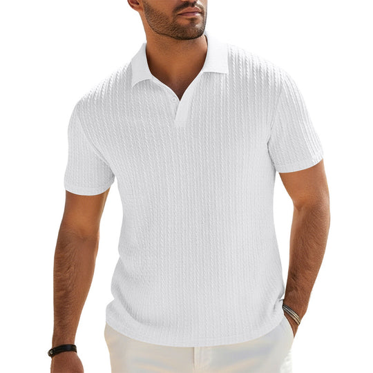 Herren Feinstrick-Polo mit strukturiertem Zopfmuster und weichem Baumwollmix EB