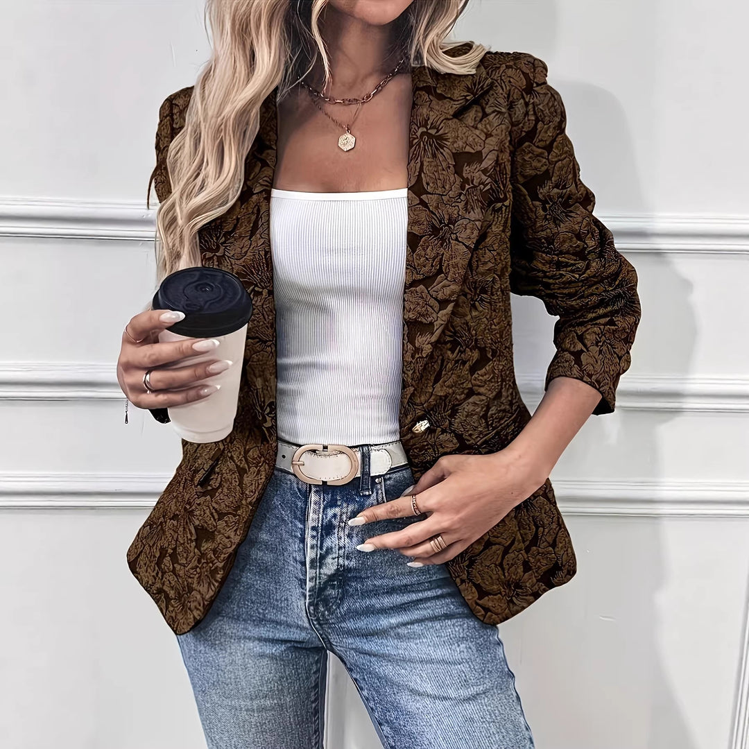 Damen Taillierter Jacquard-Blazer mit floralem Reliefmuster EB