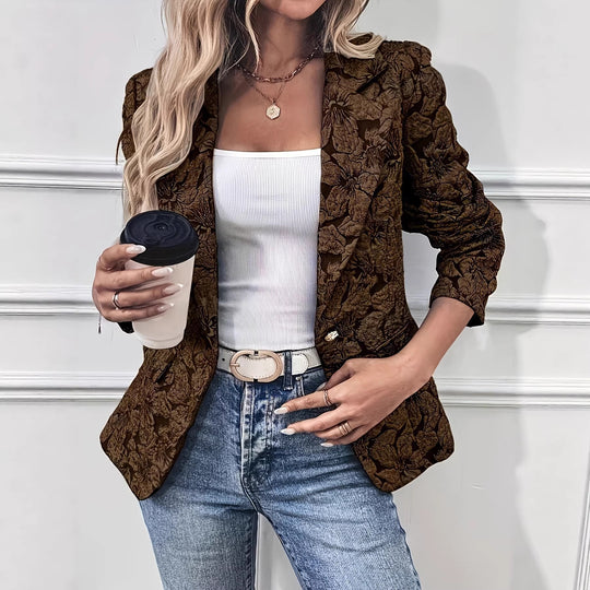 Damen Taillierter Jacquard-Blazer mit floralem Reliefmuster EB