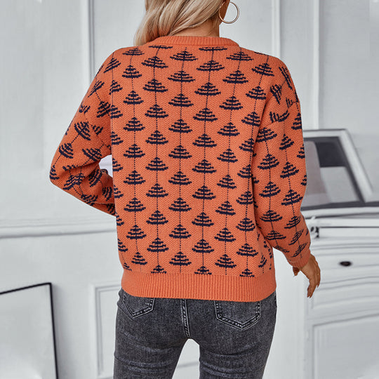 Damen Strickpullover mit verspieltem Baumdesign und weichem Material EB