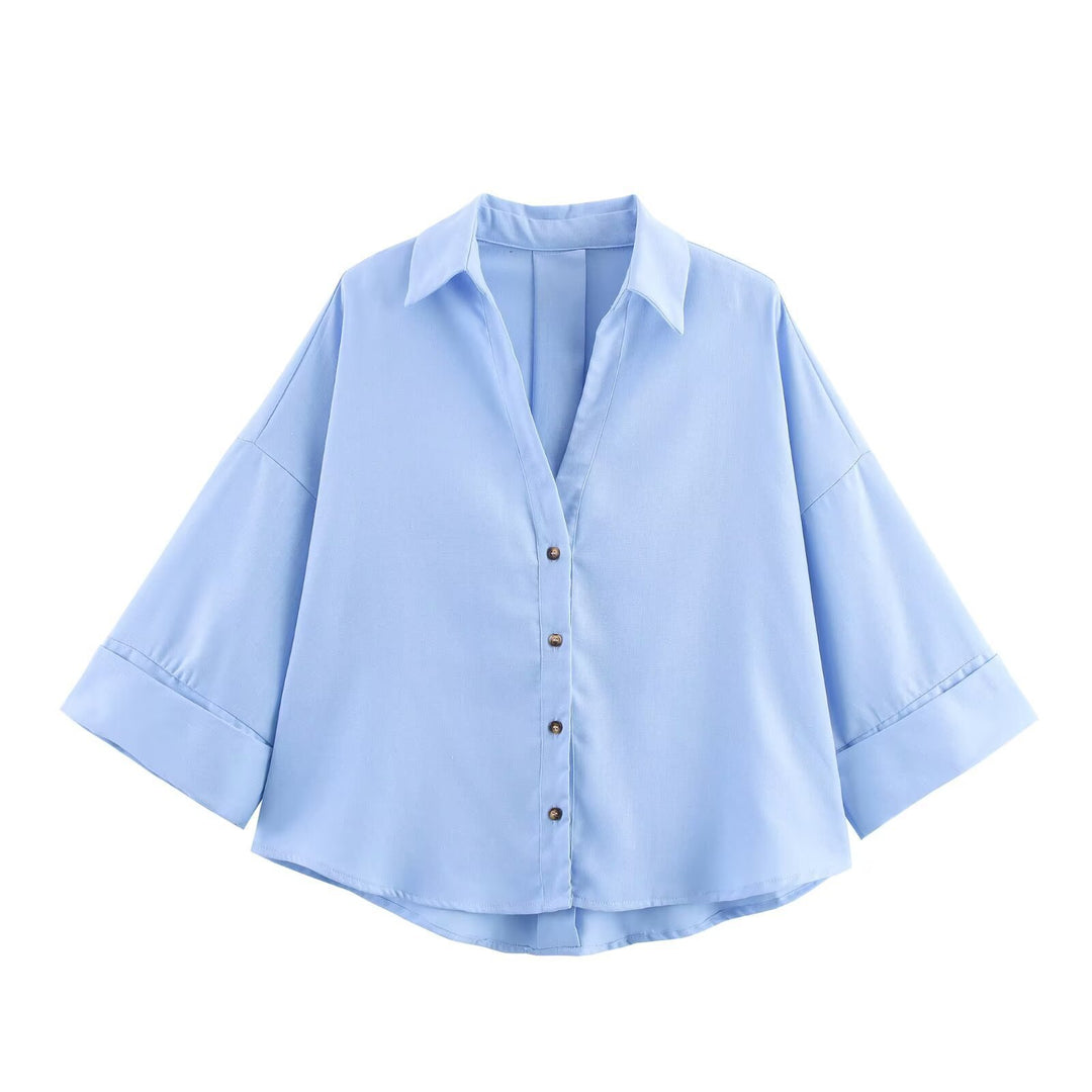 Damen Hemdblusenshirt mit lässigem Schnitt und eleganten 3/4-Ärmeln EB