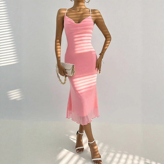 Damen Maxikleid mit zarten Spaghettiträgern und transparentem Saum EB