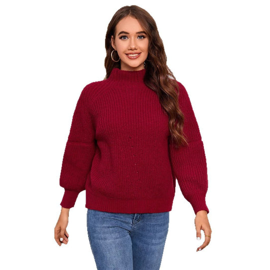 Damen Grobstrick Pullover mit hochgeschlossenem Kragen EB