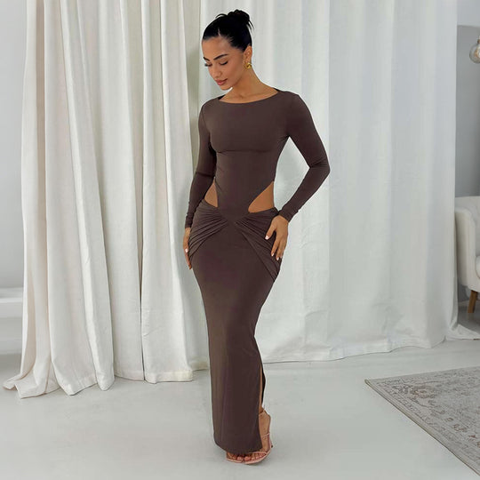 Damen Figurbetontes Maxikleid mit transparenten Cut-Outs und Raffungen EB
