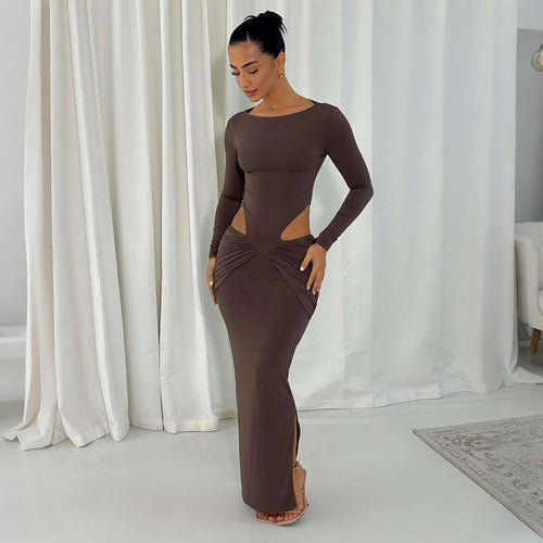Damen Figurbetontes Maxikleid mit transparenten Cut-Outs und Raffungen EB