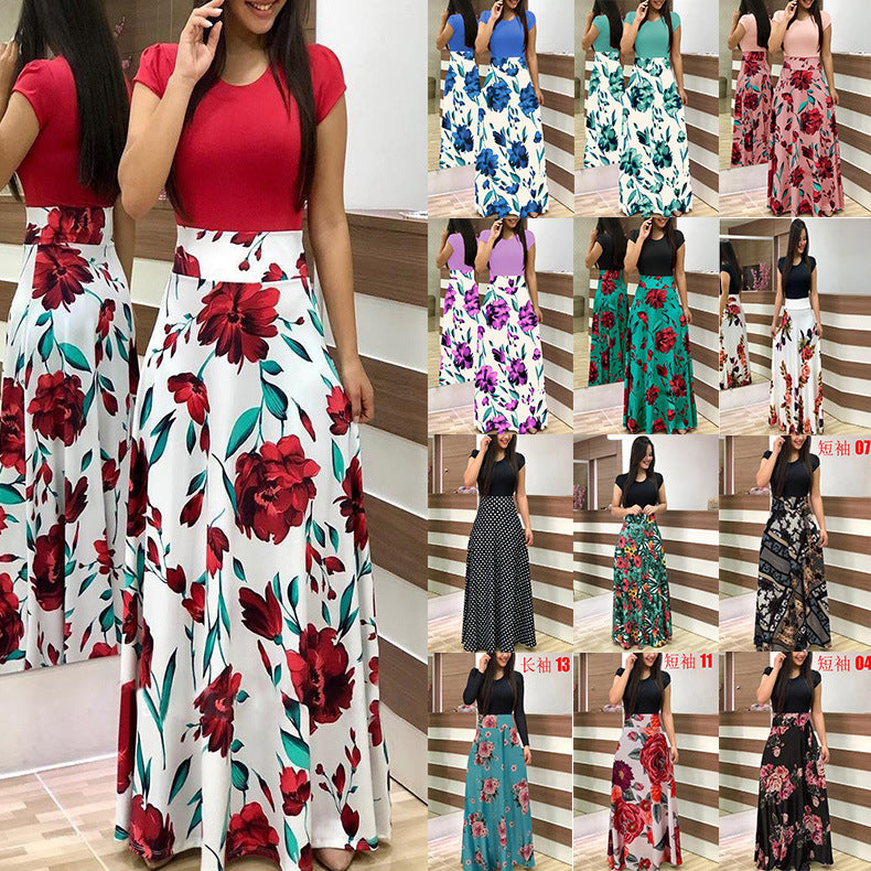 Damen Elegantes Maxikleid mit grafischem Druck und flexiblem Bund EB