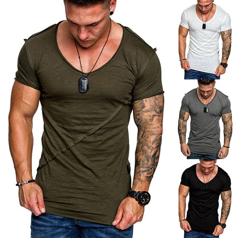 Herren V-Ausschnitt T-Shirt aus hochwertiger Baumwolle mit strukturierter Oberfläche EB