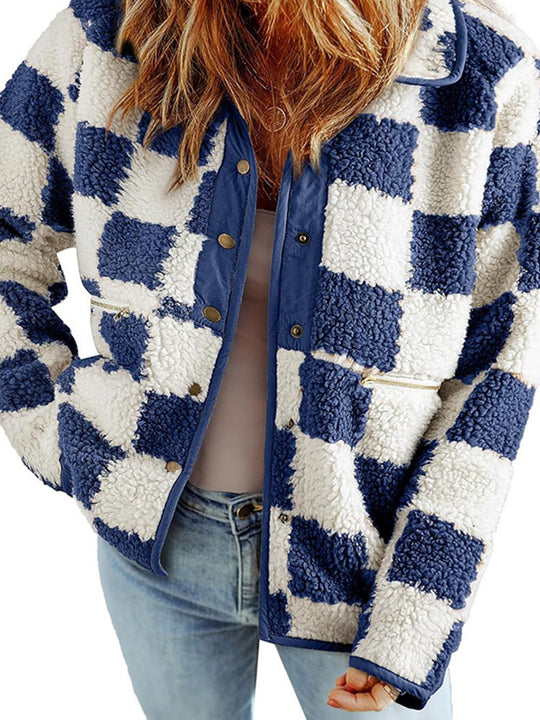 Damen Kuschelige Schafwolljacke mit modernen Karomustern EB