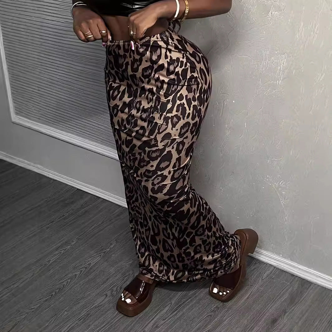 Damen Maxirock mit elegantem Tiermuster und hohem Schlitz EB