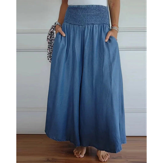 Damen luftige Weite Hose mit elastischem Bund und Taschen EB
