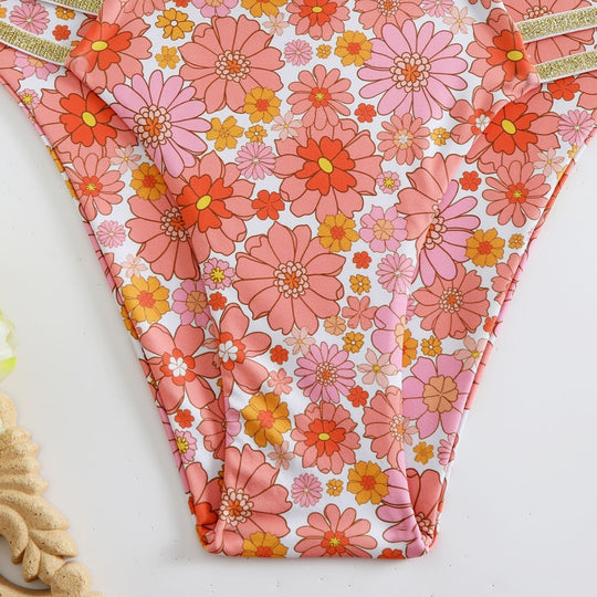 Damen Bikini-Set mit floralem Design und goldenen Akzenten EB