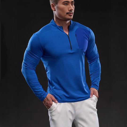 Herren Atmungsaktives Funktions-Langarmshirt mit kurzem Reißverschluss und Slim‑Fit EB