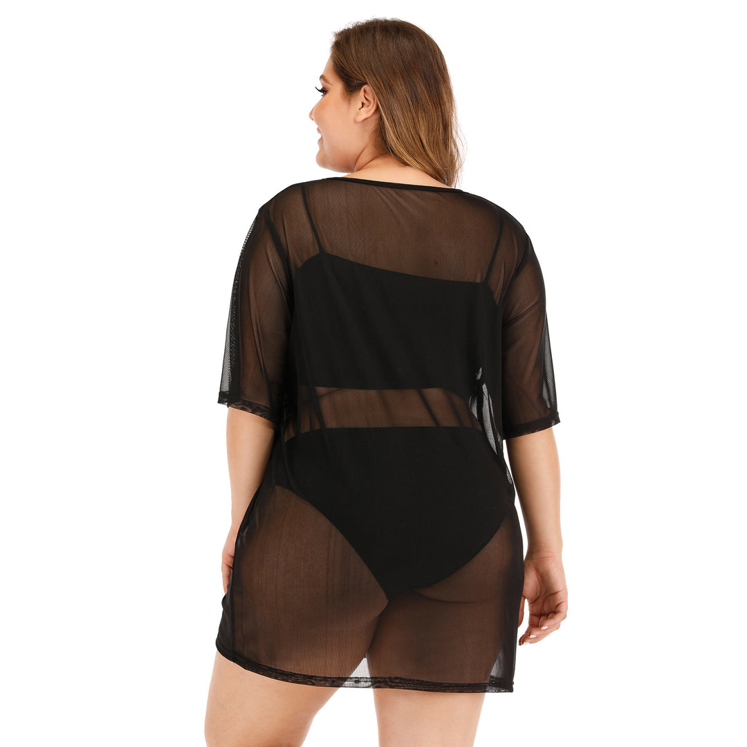 Damen leichter transparenten Strandüberwurf mit voluminösen Ärmeln EB