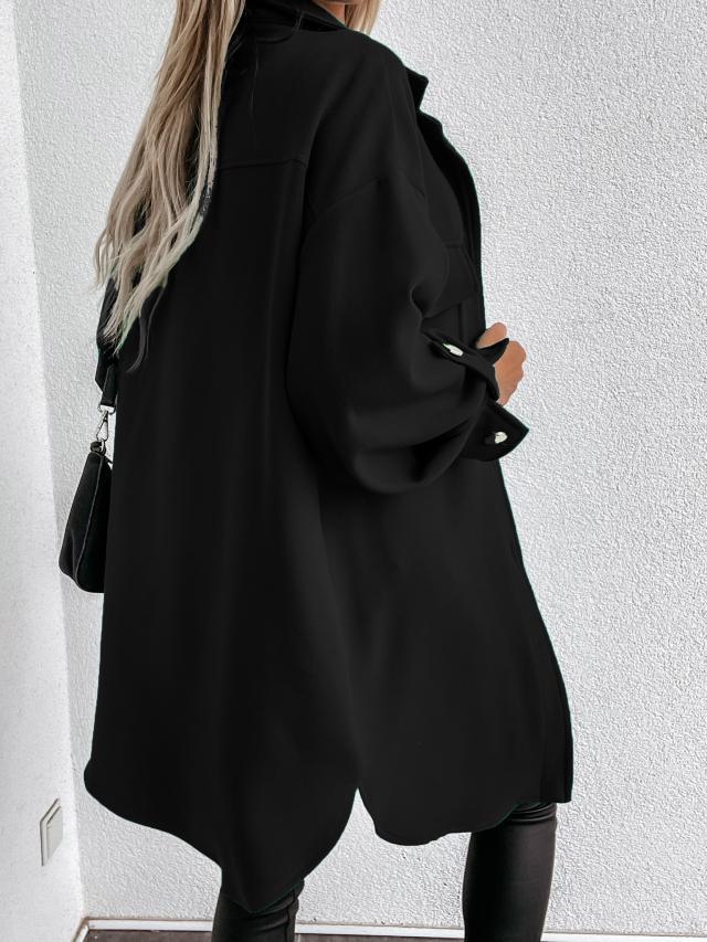 Damen Oversized Hemdjacke mit praktischen Taschen und Knopfdetails EB