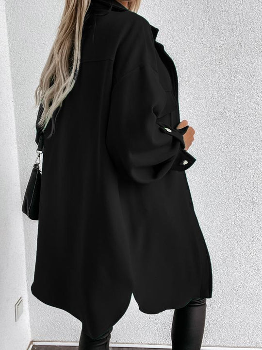 Damen Oversized Hemdjacke mit praktischen Taschen und Knopfdetails EB