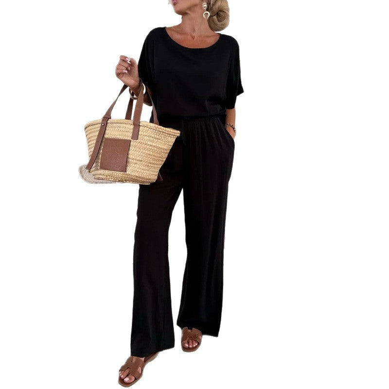 Damen Lässiger Jumpsuit mit weitem Bein und Taillenzug EB