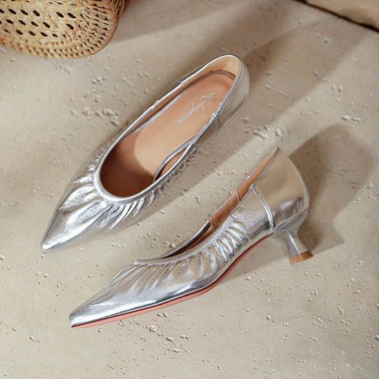 Damen elegante spitze Ballerinas mit raffiniertem Falten-Design EB