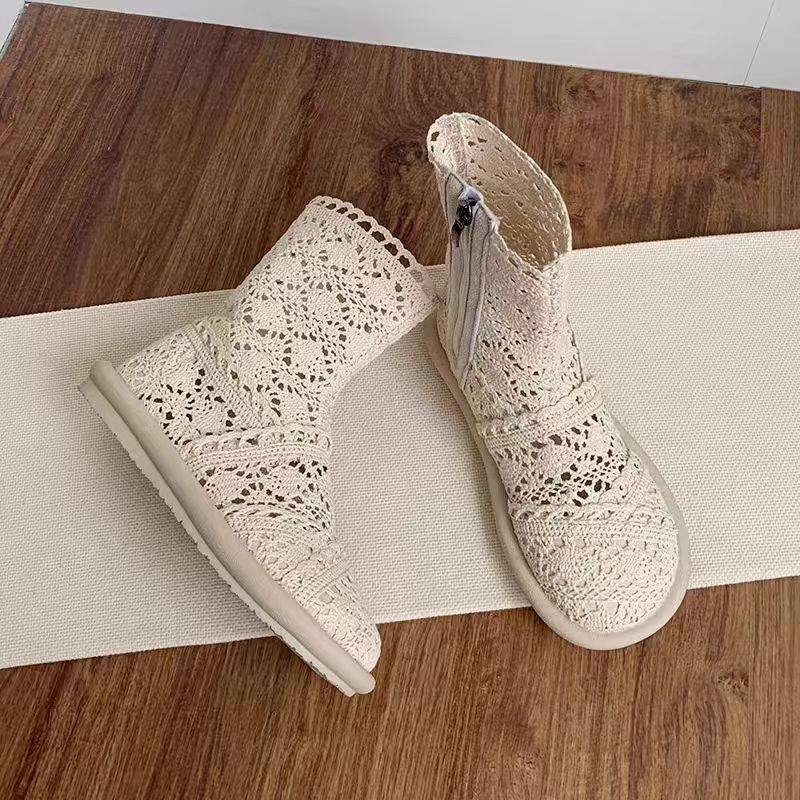 Damen Häkelstiefeletten mit atmungsaktiver Sohle und modischem Reißverschluss EB