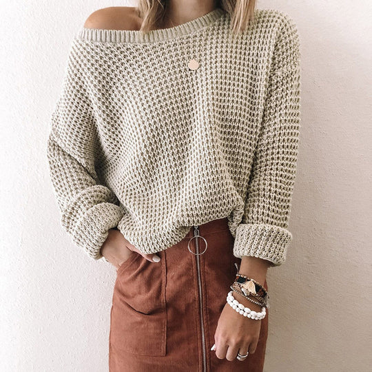 Damen Weites Strickoberteil mit Schneckenstruktur und weitem Ausschnitt EB