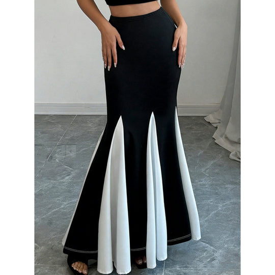 Damen Eleganter Maxi-Rock mit kontrastierenden Volantdetails und hohem Bund EB