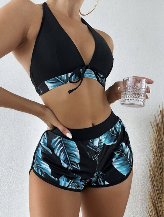 Damen Bikini-Top mit abnehmbaren Trägern und modischen Shorts EB