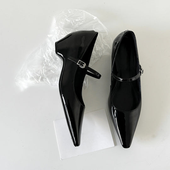 Damen elegante Slingback-Pumps mit spitzem Zehenbereich und glänzender Oberfläche EB