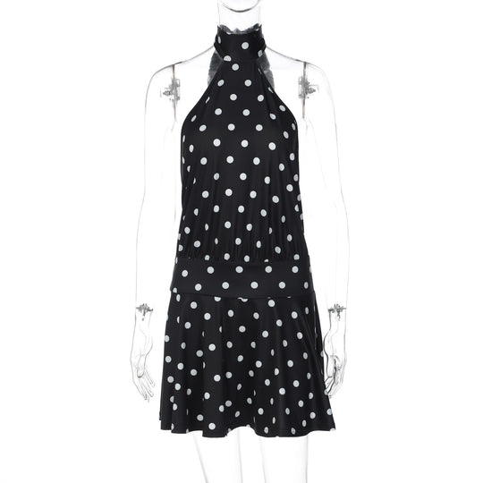 Damen luftiges Spitzenkleid mit Halterneck und punktuellem Muster EB