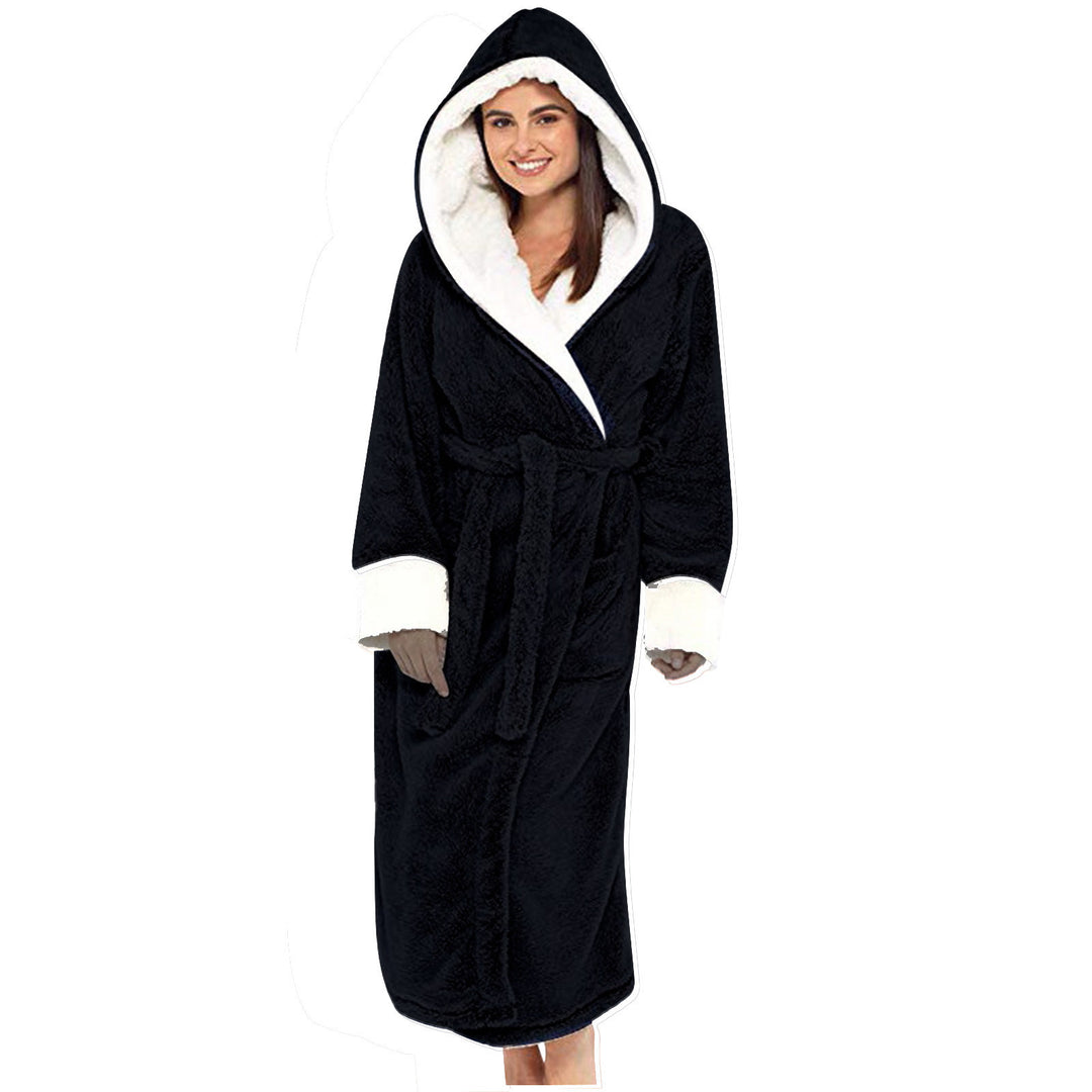 Damen Kuscheliger Fleece-Morgenmantel mit Kapuze und Gürtel EB