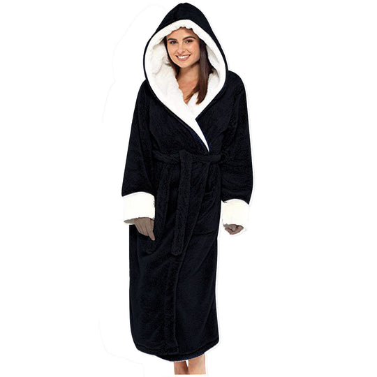Damen Kuscheliger Fleece-Morgenmantel mit Kapuze und Gürtel EB