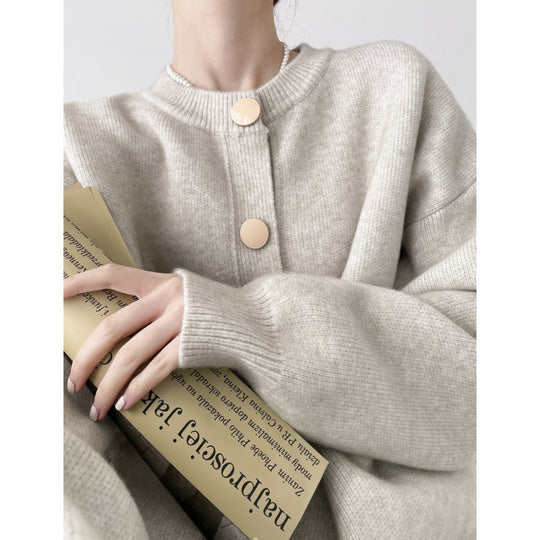 Damen Grob gestrickter Cardigan mit dekorativen Knöpfen und lässigem Schnitt EB