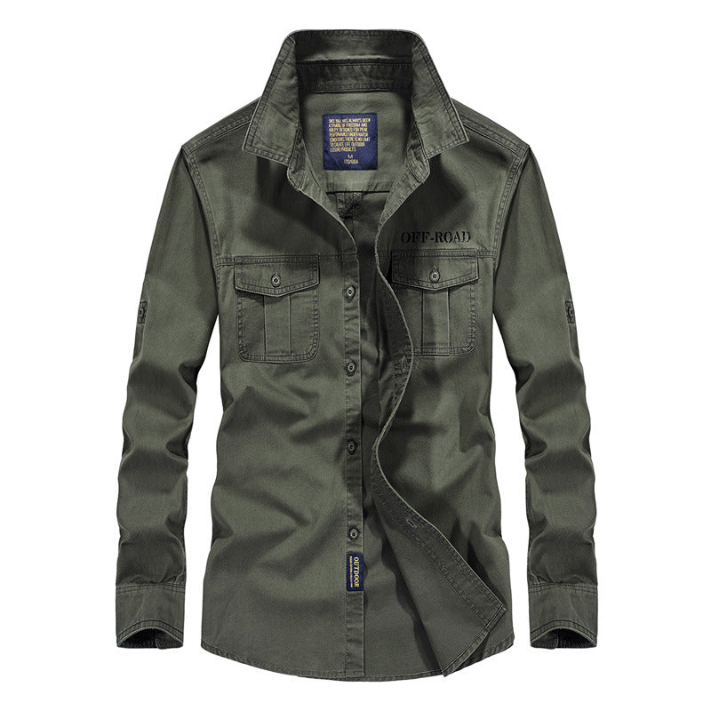 Herren Robustes Canvas-Utility-Hemd mit Brusttaschen und Kentkragen EB