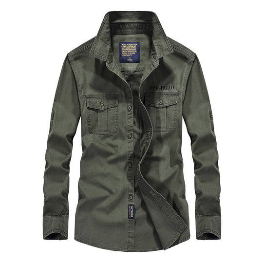 Herren Robustes Canvas-Utility-Hemd mit Brusttaschen und Kentkragen EB